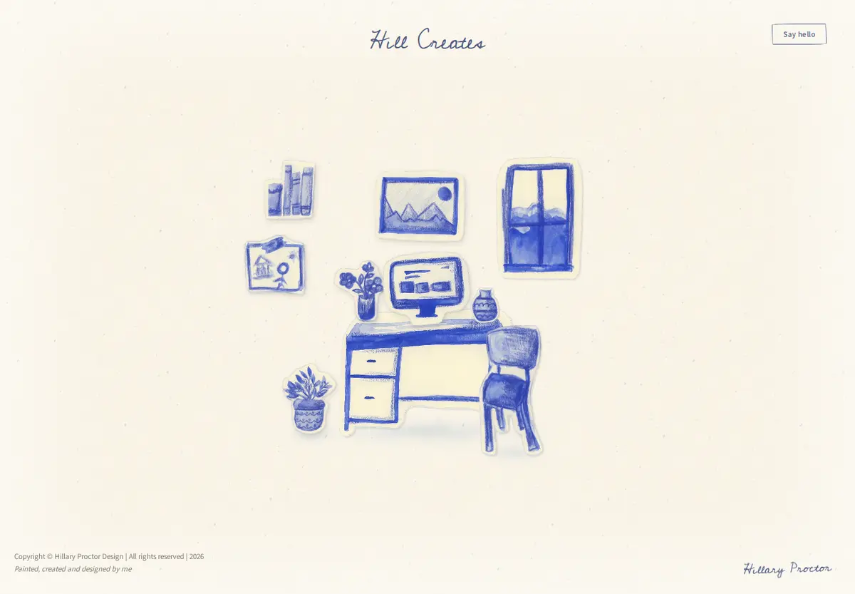 Actual Hillcreates website with Hillary’s painted blue studio